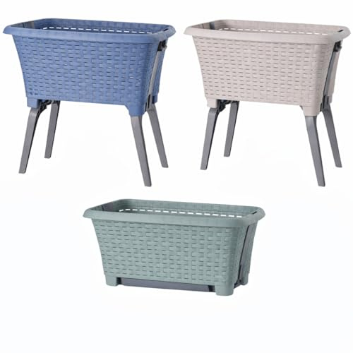 Laundry Basket with Folding Legs – Raised Washing Basket Bin with Pop-Up Stand – Sturdy Plastic Laundry Hamper with Handles – Space-Saving Foldable Design – 38L Capacity, 60 x 40 x 60cm (Assorted)