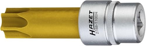 Hazet Nockenwellen-Versteller Torx Schraubendreher-Einsatz mit Bohrung, Vierkant 12,5 mm, 1/2 Zoll, Tamper Resistant Profil Schlüsselweite, 1 Stück, tin beschichtet, 2788-T100H