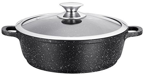 Kamberg Olla Baja 36 cm, aluminio fundido, revestimiento piedra antiadherente, tapa de vidrio, todos los incendios, incluida la inducción, sin PFOA