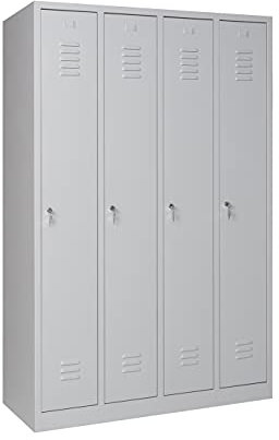 furni24 Garderobenschrank 120 cm x 50 cm x 180 cm grau 4-türig 30 cm Abteilbreite fertig montiert in verschiedenen Ausführungen verfügbar
