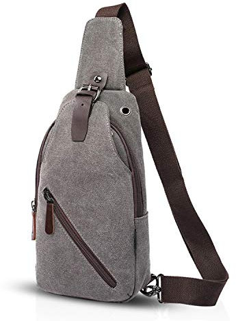 FANDARE Vintage Rucksack Sling Bag Umhängetasche Messenger Tasche Schultertasche Reisen Crossbady Bag Sporttasche Frauen/Herren Segeltuch Grau