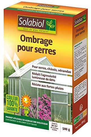 Solabiol Ombrage pour Serres Châssis & Vérandas - 500g - Jusqu'à 20m² Traitées - Résiste Aux Fortes Pluies - Réduit L'action des Rayons du Soleil SOS500