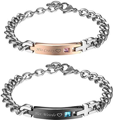 Flongo Partnerarmbänder Freundschaftsarmbänder BFF Ketten für 2 Partner Armband Armreifen Armketten Panzerkette Schwarz Rose Gold Silber mit Gravur