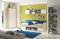 NANU Jugendzimmer Komplett-Set in Eiche San Remo Optik, Weiß - Kinderzimmer Möbel-Set 4-teilig bestehend aus Kleiderschrank, Bett, Standregal & Wandboard