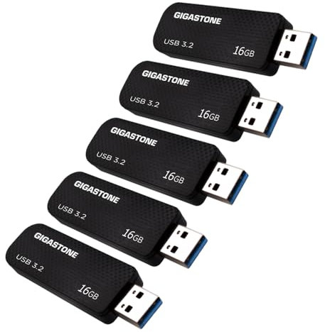 Gigastone Lot de 5 Clé USB 16 Go, Z30 Série avec Haute Vitesse, Performance Fiable, USB 3.0 Rétractable pour PC Ordinateur Mac, Flash Drive Stockage Mémoire Imperméable et Robuste sans Capuchon - Noir