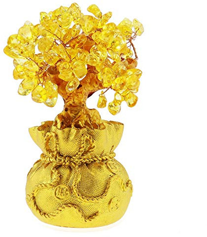 YINETTECH - Bonsai per feng shui, albero dei soldi con pietre, decorazione artistica per ufficio e salotto, ottimo regalo portafortuna, colore: giallo