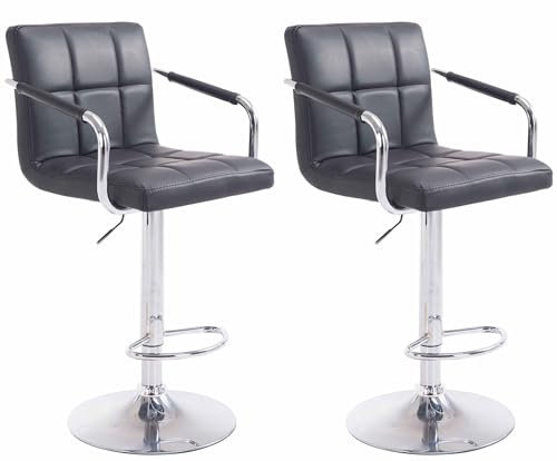 CLP 2er Set Barhocker Lucy V2 Mit Kunstlederbezug I Höhenverstellbarer Barstuhl I Thekenhocker Mit Armlehnen Und Fußstütze, Farbe:schwarz, Gestell Farbe:Chrom