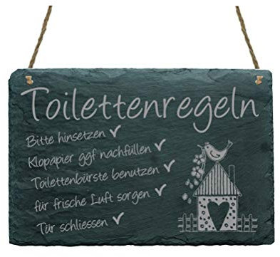 WC Schild Toilette Regeln Schiefertafel Toilettenregeln - witziges Schild - Vogel Haus Herz