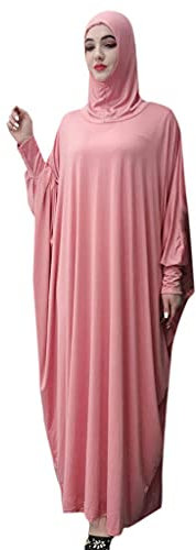 Damen Solide Muslimische Einteilige Gebetskleid Muslimische Abaya Kleid Islamische Maxi Abaya Kaftan mit Hijab Volllänge Kleid, rose, Einheitsgröße