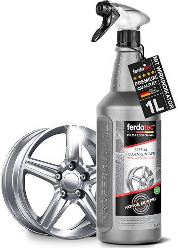 ferdotec® Felgenreiniger 1000 ml mit Farbindikator | Spezial-Felgenreinigungsmittel für Alufelgen, lackierte Felgen & Stahlfelgen | Professionelle Felgenpflege Aktivgel säurefrei