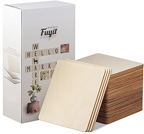 Fuyit Lot de 50 Contreplaqué 152x152x2.5mm, Feuille de Bois Rectangulaire, Plaque Bois Brut, Panneau Feuille Découpe Laser pour Pyrogravure, Maquette, DIY
