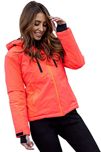BOLF Damen Winterjacke Skijacke Snowboardjacke Schneejacke mit Kapuze Schneefang Bündchen Winddicht Wasserdicht Atmungsaktiv Outdoor Sport Style HH012 Rosa-Neon S [D4D]