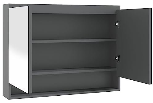 vidaXL Bad Spiegelschrank Badezimmerspiegel Badschrank Badspiegel Spiegel Badezimmerschrank Hängeschrank Wandschrank 80x15x60cm MDF Grau