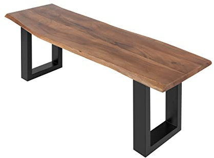 SAM Esszimmerbank 160x42 cm Chicago, Akazienholz nussbaumfarben, Massive Holzbank mit echter Baumkante, Baumkantenbank mit U-Gestell Schwarz, Sitzbank mit 26 mm Platte