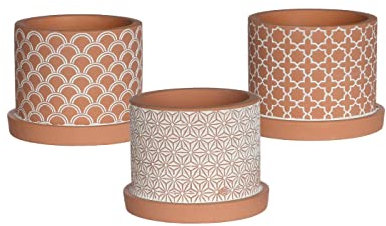 finehomegarden Töpfe Zement Anna Terra Gemustert 3er Set Übertopf Ø11 H9cm Topf Innenbereich / 33143