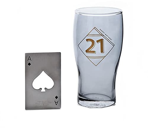 Pint Beer Glass and Bottle Opener Set - Birthday - 21st