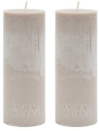 Riviera Maison Kerzenset, Stumpenkerze ohne Duft - Pillar Candle ECO Beige 7x18 - Beige, Grau - 2 Set