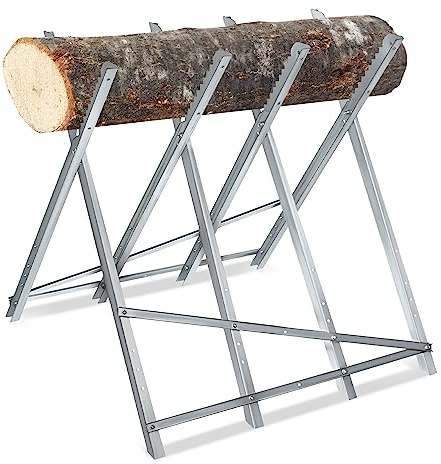 NAIZY Sägebock 82x80,5x79cm Klappbar Metall Holzsägebock Verzinkt Sägehilfe Sägegestell mit Achteckige Zahnsäge Kettensägebock für Kettensägen oder Handsägen, Silber