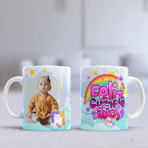 ERDM Regalos/Taza de Cumpleaños Unicornio Personalizada con Foto y Numeros