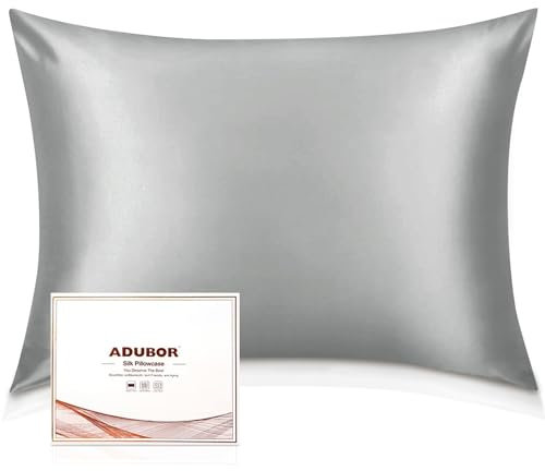 Adubor Seidenkissenbezug 40x80cm für Haar und Haut, mit verstecktem Reißverschluss, beide Seiten, 23 Momme Seide, Fadenzahl 900 (dunkelgrau, 1 Stück)