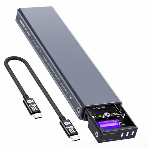 DOCKCASE Smart M.2 NVMe SSD Enclosure [Aluminum], 3s Power Loss Protection, USB 3.2 10Gbps External Enclosure, Hard Drive Enclosure, NVMe Pcie Adapter for M and B&M Key in Max to 4TB 2280 SSD