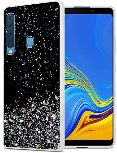 Cadorabo Hülle kompatibel mit Samsung Galaxy A9 2018 Rundumschutz TPU Silikon Case Mädchen Glitzer Strass Design Slim Kratzfest Weiche Gummi Bling Schutzhülle für Samsung Galaxy A9 2018 in Schwarz