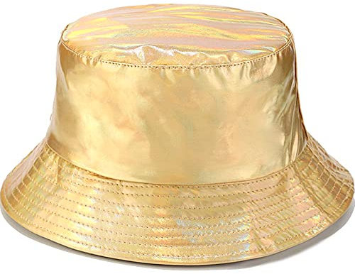 XYIYI Damen Pu Leder Gold Regenhüte Wasserdichter Fischerhüte