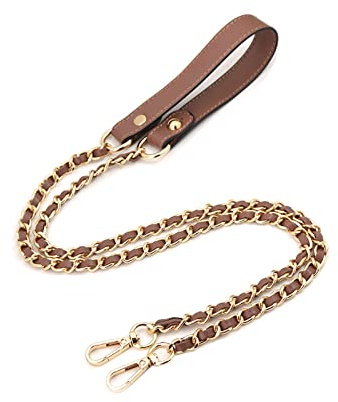 HNJKJEU Leder Kettenriemen, Schultergurtkette Kette, Taschenkette Schulterriemen, Schulterriemen Ersatz, Handtaschen Metall Ketten für Handtasche/Geldbörse/Umhänge, 120 cm Lang (Kaffee)