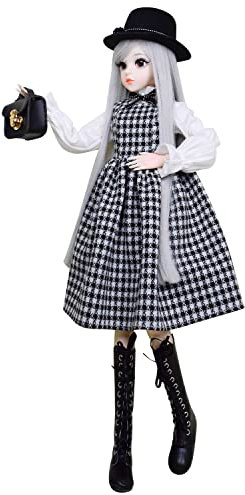 Proudoll 1/3 BJD-Puppe, 60 cm, Kugelgelenk, SD-Puppen, bewegliche Gelenke, Actionfiguren, Caroline, Hut, Perücke, Bluse, Kleid, Handtasche, Stiefel