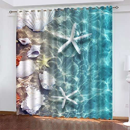 Rideau Occultant Rideaux Occultants d'impression 3D, Rideaux De Balcon, 2 Rideaux À Oeillets Rideaux Salon,Isolant Thermique Occultant Étoile De Mer À Coquille Blanche 170 X 200 Cm / (L) X (H) pour C