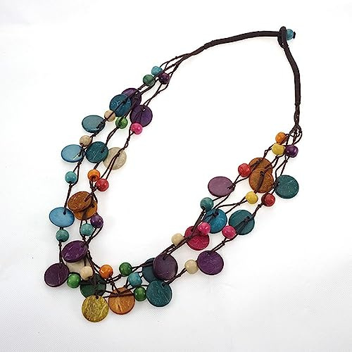 Collana di perle in legno multistrato boho, conchiglia di cocco, 1 pezzi, lavorata a mano, ciotola di cocco colorata, stile bohémien, collana per donne e ragazze