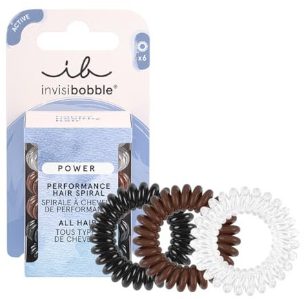invisibobble Power 6 x Haargummis Spirale transparent schwarz braun, Haargummis Set Damen & Herren, Ohne Ziepen, Spiralhaargummi Starker Halt, 6 Stück