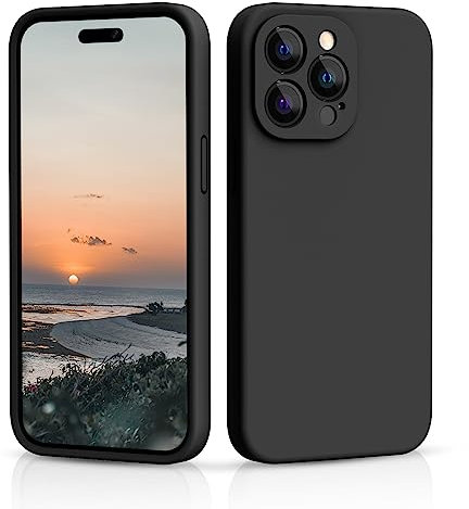 CALOOP Slim-Fit for iPhone 14 Pro Max Case,Sturdy Shockproof Hard Frame Cover with Anti-Scratch Microfiber Lining,Skin Soft Liquid Silicone,Full Protection for Screen and Camera Lens(Black)