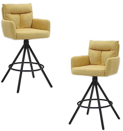 Stella Trading Sofia Barhocker 2er Set, Gelb - Bequeme Barstühle mit Lehne für Ihr Wohn- & Esszimmer - 54 x 103,5 x 58 cm (B/H/T)