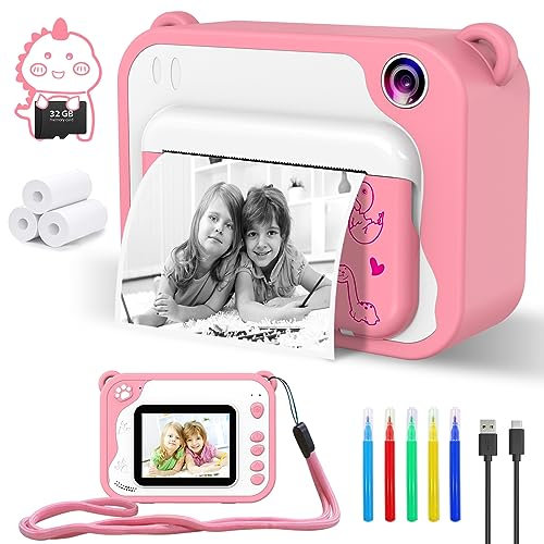 CHAKEYAKE Camara Fotos Infantil Instantanea, Camarade Fotos para Niños con Pantalla de 2,4”, 1080P HD Cámara Digital Infantil con 32GSD Tarjeta, Regalo Juguetes para Niños 3 a 12 Años (Rosa)