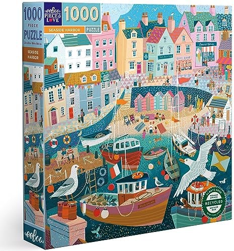 eeBoo Piece and Love Seaside Harbor 1000 piece square adult Jigsaw Puzzle