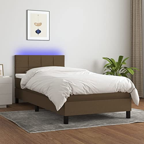 Festnight Polsterbett 90 x 200 cm, Bett Komplett, Polsterbett mit LED, Boxspringbett mit Matratze Kunstleder, Bett mit Matratze,Bett mit Lattenrost und Matratze Dunkelbraun