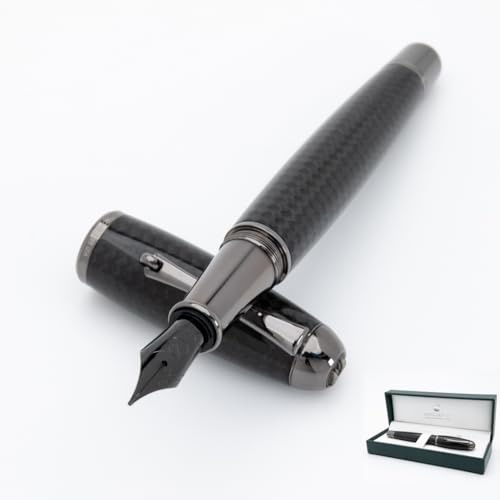 Monteverde Super Mega Carbon Fiber Gunmetal Trim Fountain Pen - Broad Nib USA | JoWo Nib | Ideal for Bold Writing