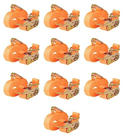 SKM Sangles à cliquet 10 pièces. 0,4 tonnes 6 m × 25 mm orange, poids : 3,59 kg, 142659