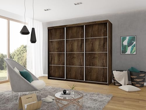 KIER FURNITURE Schiebegarderobe - Schrank Schlafzimmer – Schlafzimmerschrank – Wardrobe Bedroom – Kleiderschränke – Kleiderschrank Esche Dunkel – 250x200x62 cm