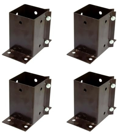 4 x Fence Post Holder 100mm posts Support Flush Fit Shoe Anchor Clamp Grip Brown for 100mm x 100mm posts (4) Eliza Tinsley Swiftpost, Pack of 4