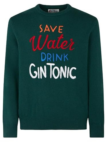 Saint Barth MC2 MC2 Maglia Uomo Girocollo Ricamo Save Water Verde Scuro - Small