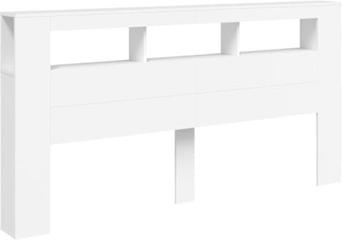 vidaXL LED Kopfteil, Bettkopfteil mit LED-Leuchten, Betthaupt mit Fächern, Bettzubehör Schlafzimmer, Weiß 200x18,5x103,5cm Holzwerkstoff