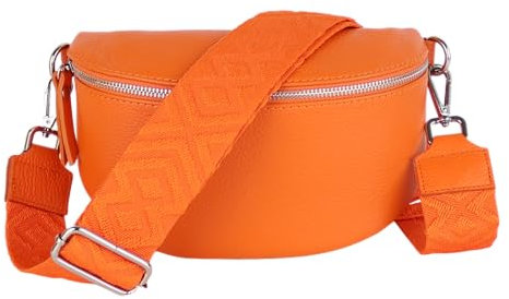 MIRROSI® Bauchtasche Damen, Echtleder, Made in Italy, Umhängetasche, Brusttasche, Crossbody Bag (1 Tasche & 2 Gurte) (Orange (Fischgerät), Große Tasche (28x18x9cm))