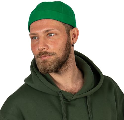 HATSQUARE - Unisex-Dockercap aus Baumwolle, ohne Rand, Totenkopfmuster, ohne Rand, Beanie mit Umschlag, für Damen und Herren - Grün