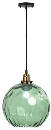 EKSED Moderne Wellen Runde Glas Kugel Pendelleuchte - Wellenförmiger Schirm Hängelampe mit Messing Aufhängung für Kücheninsel & Essbereich(Hellgrün,20cm)
