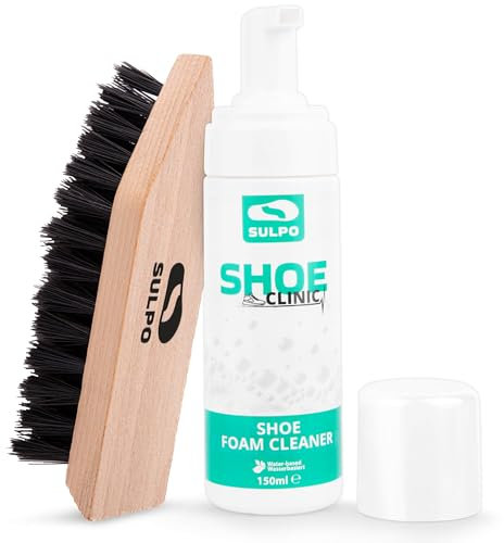 SULPO Shoe Clinic Sneaker Reinigungsset mit Schmutzbürste - Schuhreinigungsset - Schaum Sneaker Cleaner - Schuhreiniger für Wildleder, Rauleder, Glattleder, Textil - 150 ml