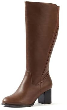 OHC - Modello Mango - Stivali XL da donna con tacco largo - Tacco a blocco, 7 CM - Chiusura con cerniera - Stile autunno inverno per polpacci larghi