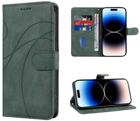 SEAHAI Leder Folio Hülle für Xiaomi 11 Lite 5G NE/Xiaomi Mi 11 Lite, Premium PU Flip Brieftasche Schutzhülle Stoßfeste Handyhülle mit Standfunktion/Kartenfach/RFID-Schutz/Magnetisch - Grün
