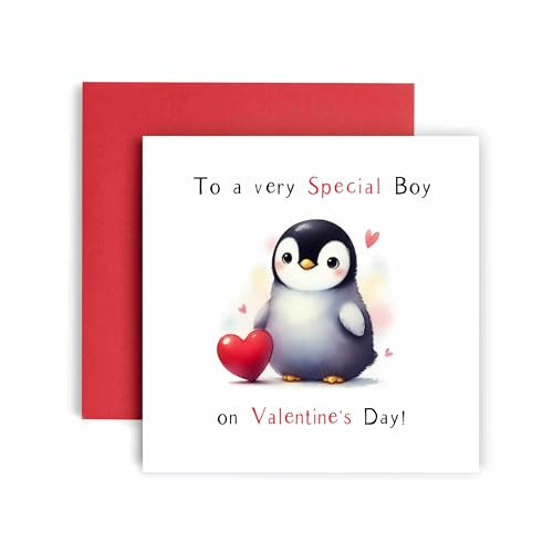 Huxters Cute Valentines Day Card For a Very Special Boy Valentines Day Cute Penguin Soulmate Card for Boyfriend Card - 14.8cm (Boy Valentines)